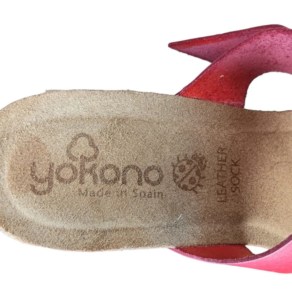 Yokono Red Leather Double Strap Wedge Shoes Women's SZ 9